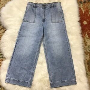 FRYE High Rise Wide Leg Faded Jeans Crop Blue No Back Pockets Bare Back